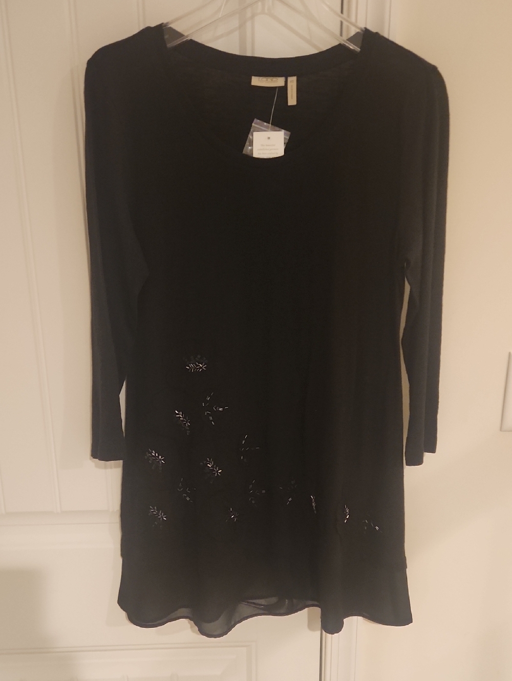 LOGO by Lori Goldstein Black Long Sleeve Embellished Tunic Dress